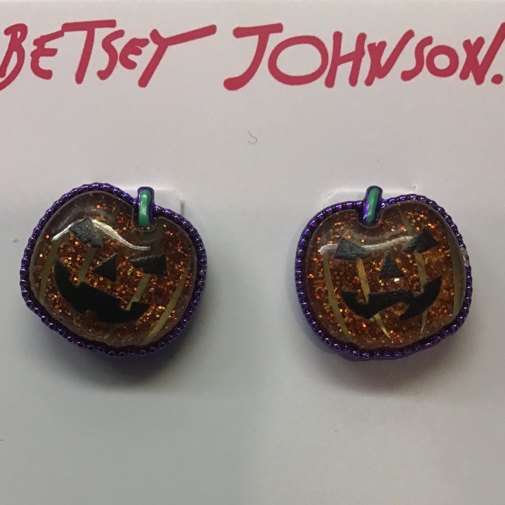Betsey Johnson New Orange Jack-O-Lantern Earrings